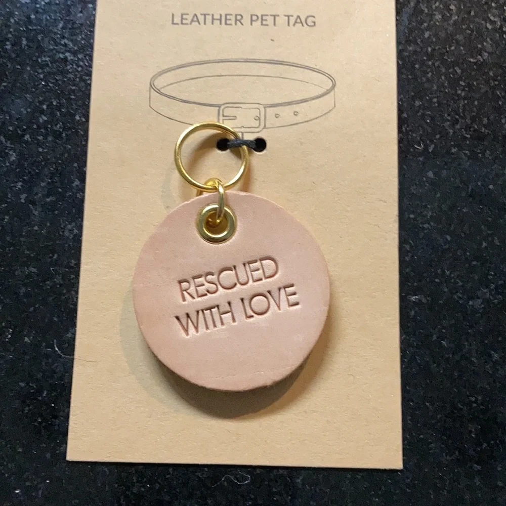 NWT Set of 3 Santa Barbara Design Leather Pet Tag Rescued with Love